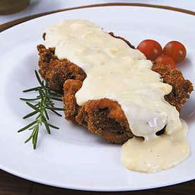 Gado empanado ao molho de nata