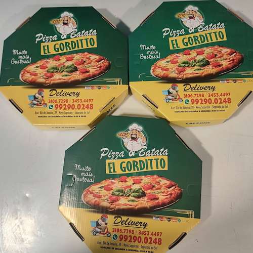 3 Pizzas+Refri 2 Lts / 25cm com 2 sabores e 6 fatias cada.